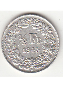 1943 - 1/2 Franc Argento Svizzera Standing Helvetia SPL